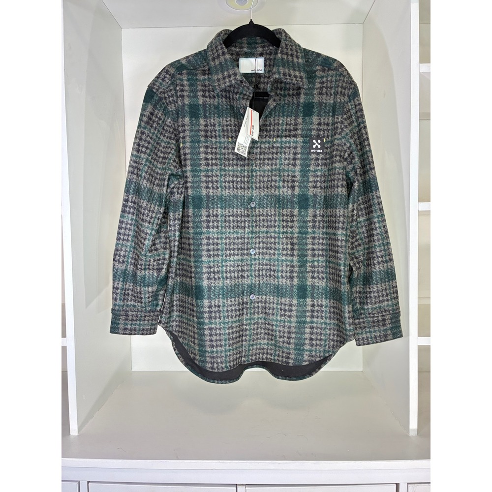 we-ar4 Plaid Button Down Shirt Women Men Size Medium Green Grey Wool Blend USA